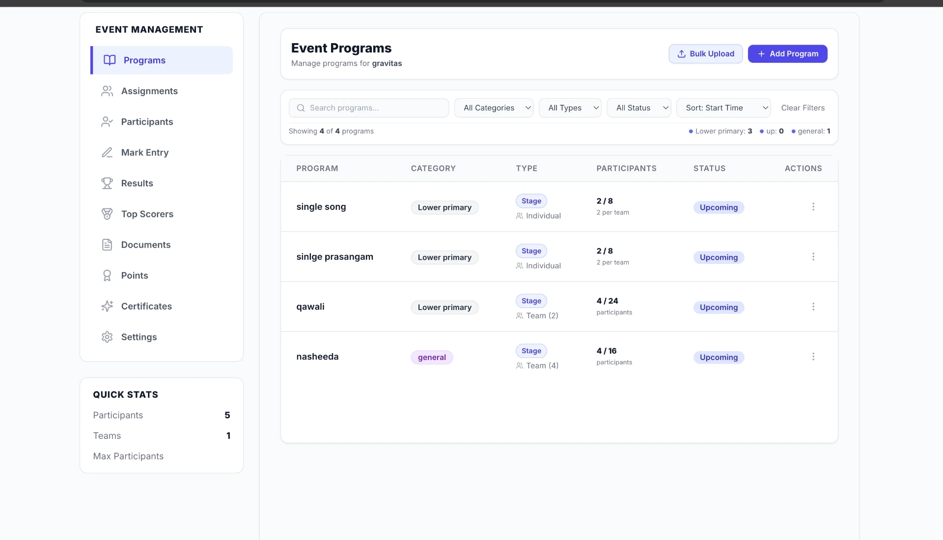 Eventloo event programs management interface